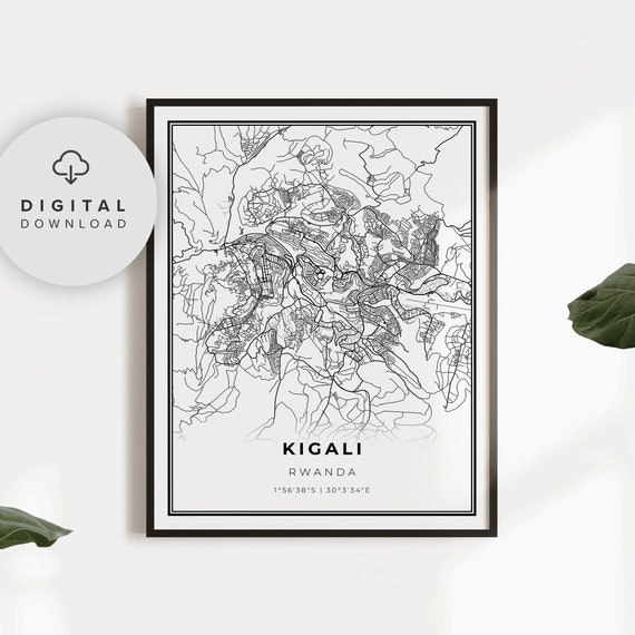 Kigali Map Print Rwanda Art Poster City Street Road Wall Decor Np870