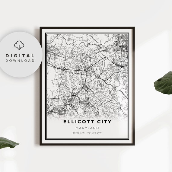 Ellicott City Map Print Maryland Md Usa Art Poster Street Road Np73