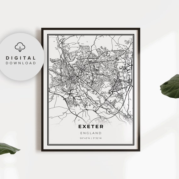 Exeter Map Print England Uk United Kingdom Art Poster Devon City Street Road Office Artwork Np537