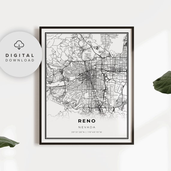 Reno Map Print Nevada Nv Usa Art Poster Washoe Sparks City Street Road Np221