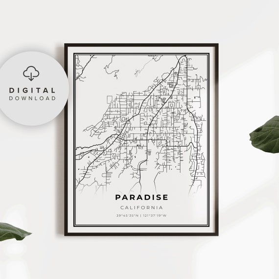 Paradise Map Print Ca Usa Art Poster Butte County City Street Road Np384