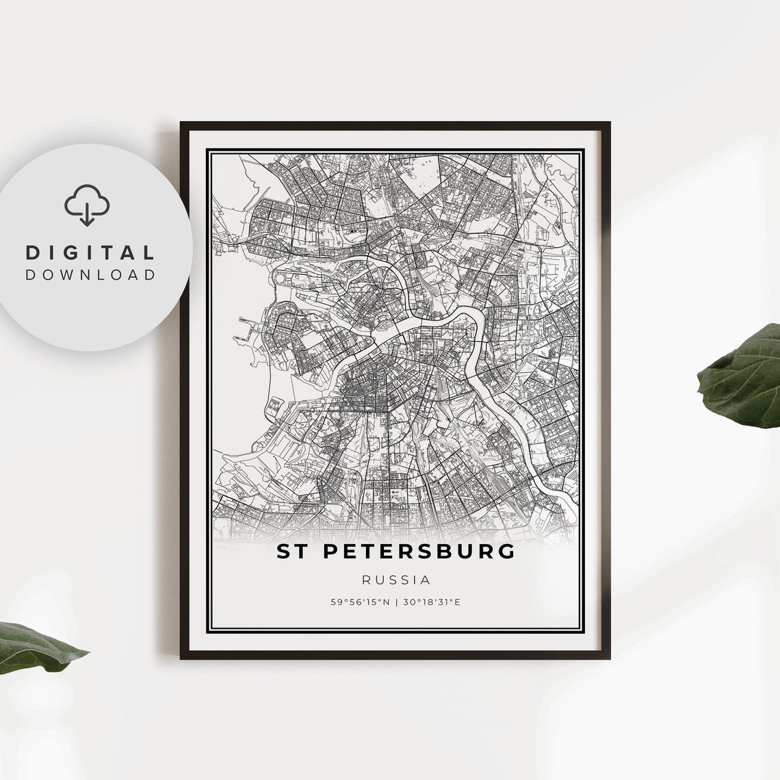 St Petersburg Russia City Street Map Poster with Coordinates