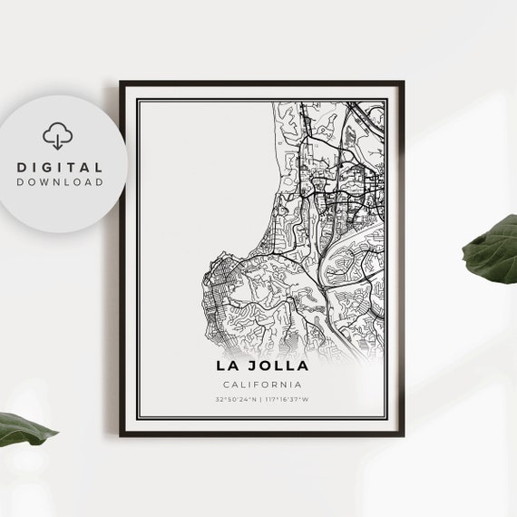 La Jolla Map Print Ca Usa Art Poster San Diego City Street Road Gift Dad Np363