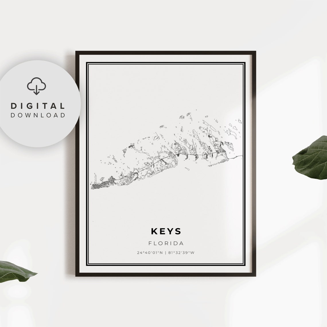 Florida Keys Map Print Fl Usa Art Poster Key Westprintable City Street Road Artwork Np181