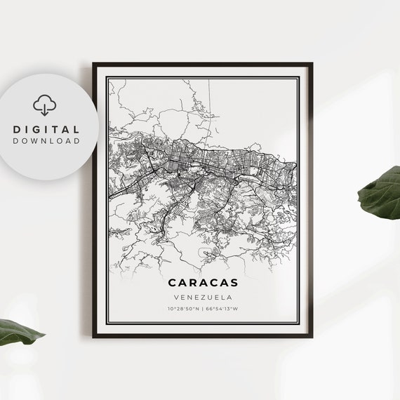 Caracas Map Print Venezuela Art Poster Santiago City Street Road Wall Np839