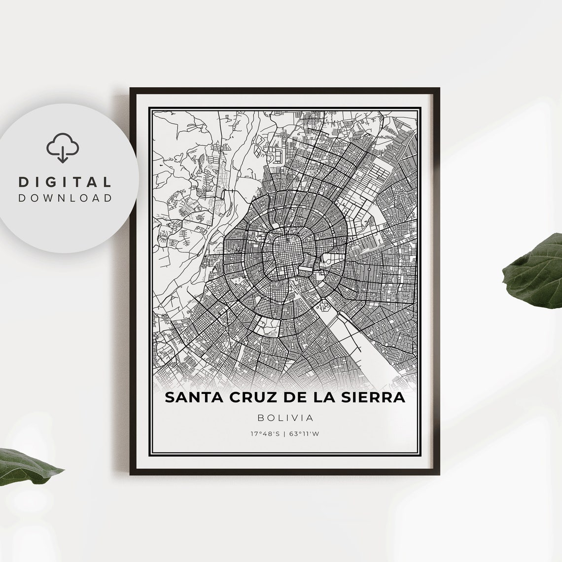 Santa Cruz De La Sierra Bolivia Concentric Ring Street Map Poster
