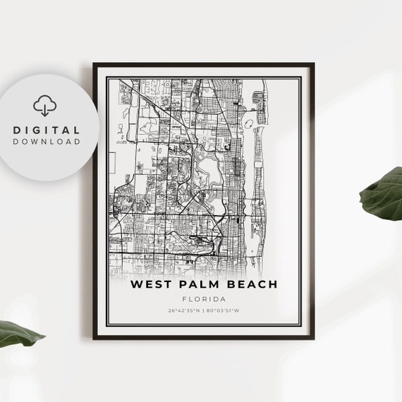West Palm Beach Map Print Florida Fl Usa Art Poster City Street Road Prints Np74