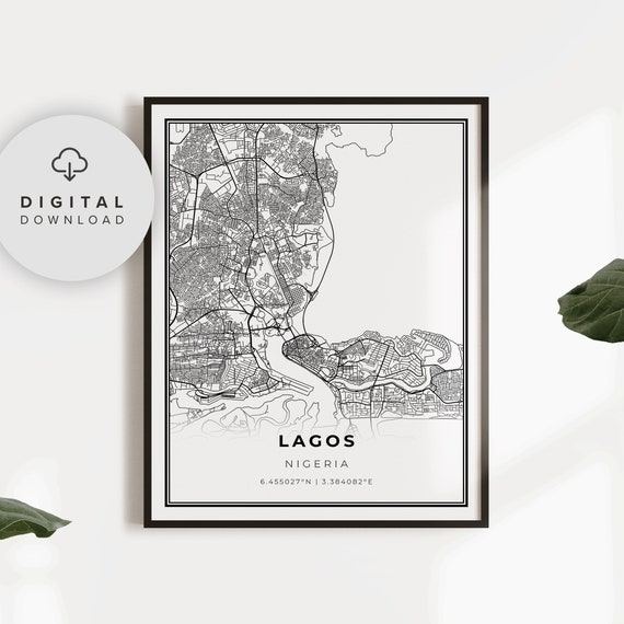 Lagos Map Print Nigeria Art Poster City Street Road Gift Boss Office Manager Np787