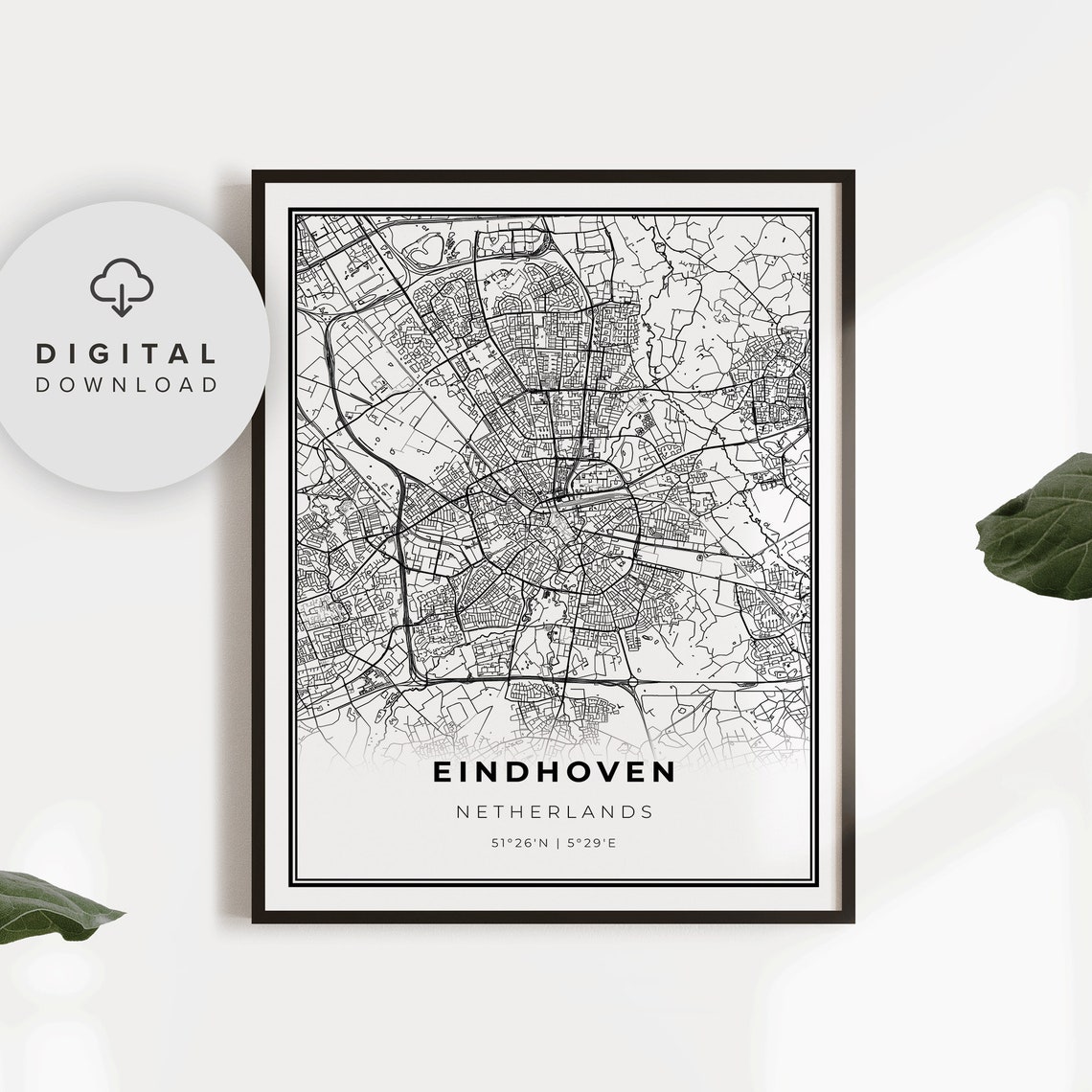 Eindhoven Netherlands Minimalist City Street Road Map Art Print