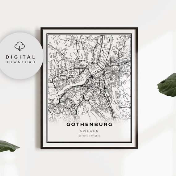 Gothenburg Map Print Sweden Art Poster City Street Road Wall Welcome Home Gift Np509