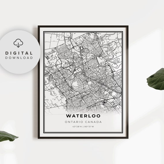 Waterloo Ontario Map Print On Canada Art Poster Kitchener City Street Road Np784