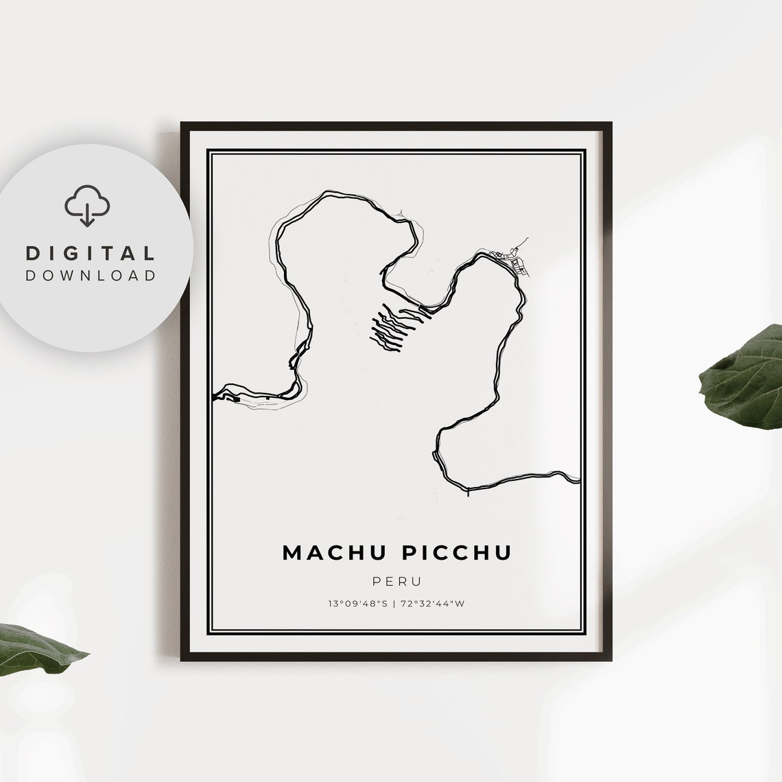 Machu Picchu Peru Minimalist Route Line Map Travel Art Poster