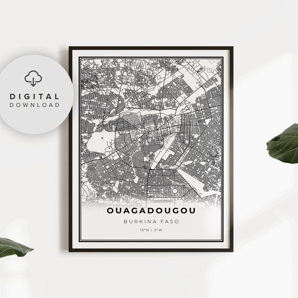 Ouagadougou Burkina Faso City Street Map Minimalist Art Print