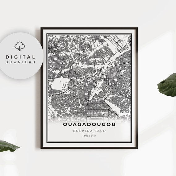 Ouagadougou Map Print Burkina Faso Art Poster Wagadugu City Street Road Prints Np581