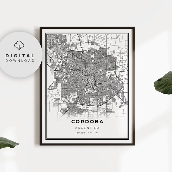 Cordoba Map Print Argentina Argentine Art Poster City Street Road Livingroom Np464