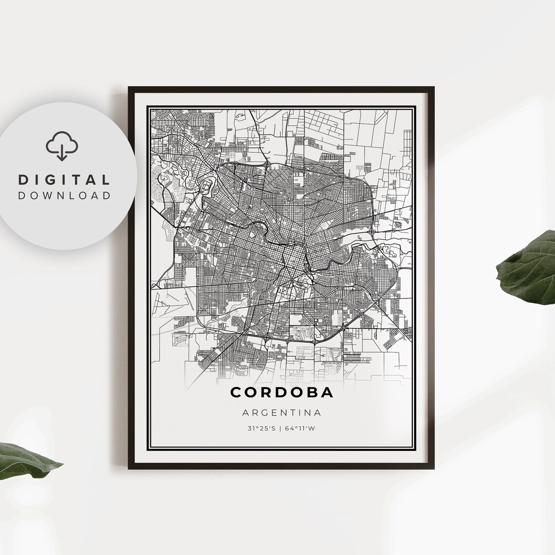 Cordoba Argentina City Street Map Minimalist Black and White Poster