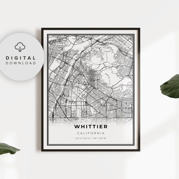 Whittier Map Print Ca Usa Art Poster City Street Road Prints Np143