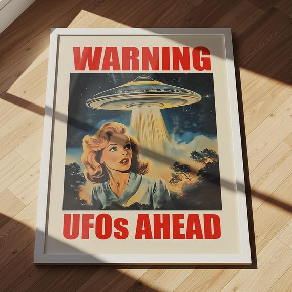 Ufo Wall Art Alien Poster 1950s Nostalgic Print Funny Sci Fi Decor Digital Download