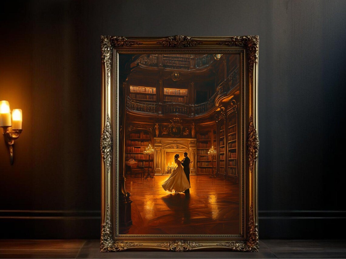 Dark Academia Vintage Library Dance Scene Art Print