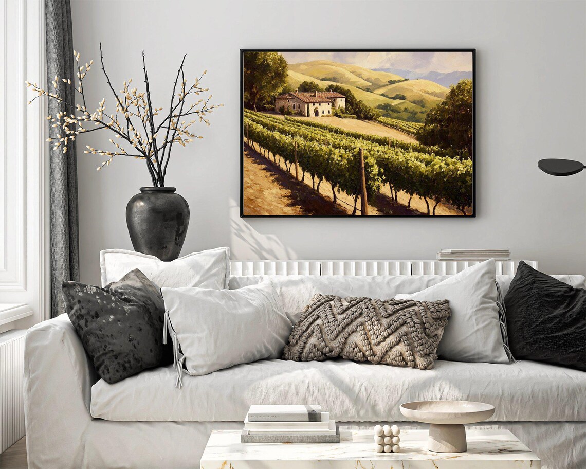 Scenic Vineyard Landscape, Rustic Countryside Art Print - Image 3