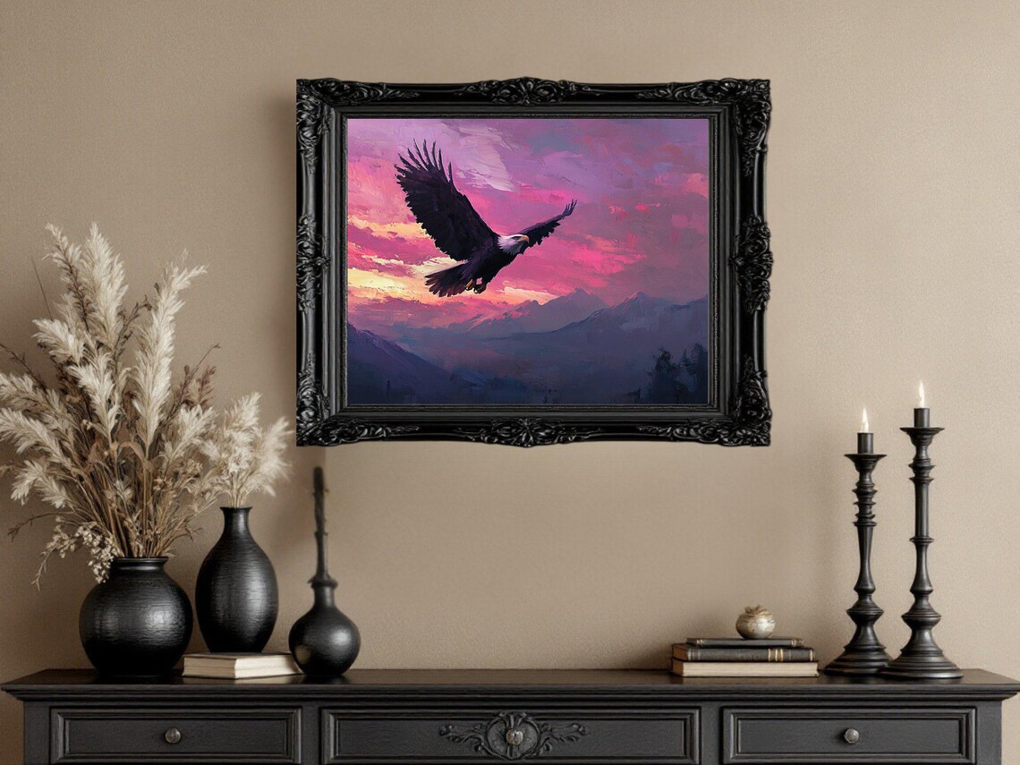 Majestic Eagle In Flight, Sunset Landscape Art Print - Image 3
