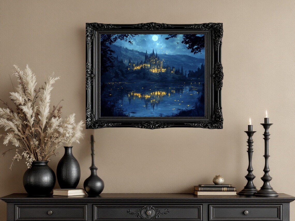 Enchanted Castle By Moonlit Lake, Fantasy Landscape - Image 3