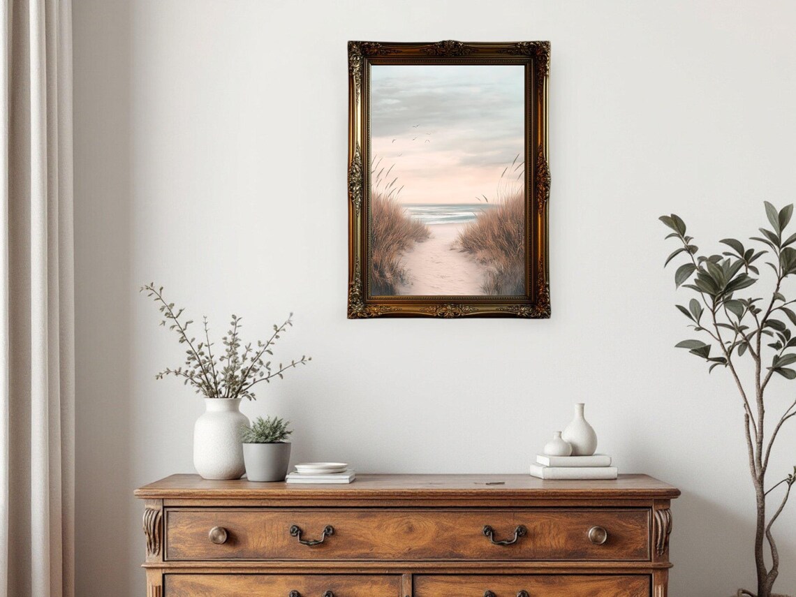 Coastal Beach Path, Tranquil Sea View Art Print - Image 2