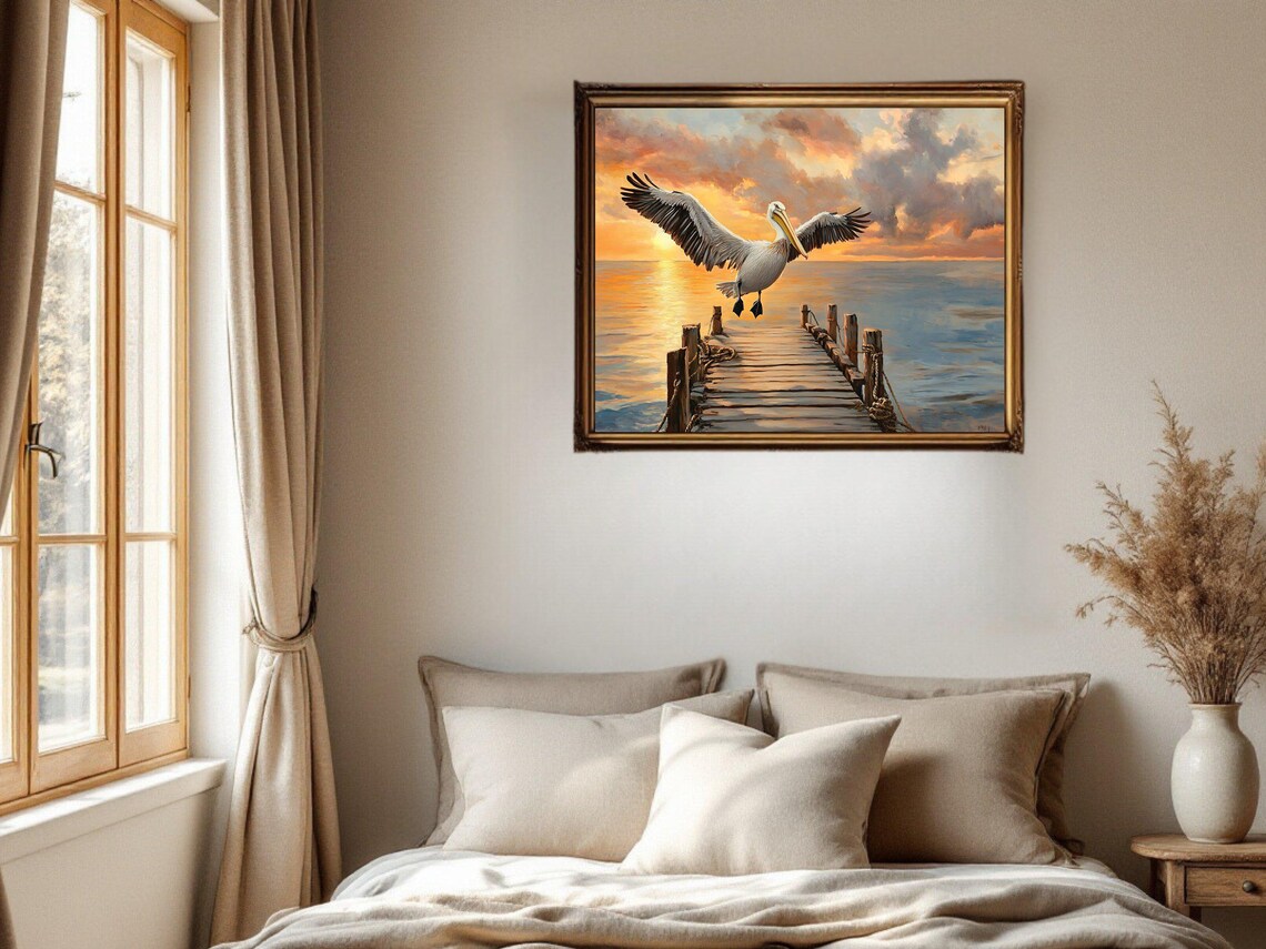 Pelican Ocean Sunset Art Print, Coastal Decor - Image 2
