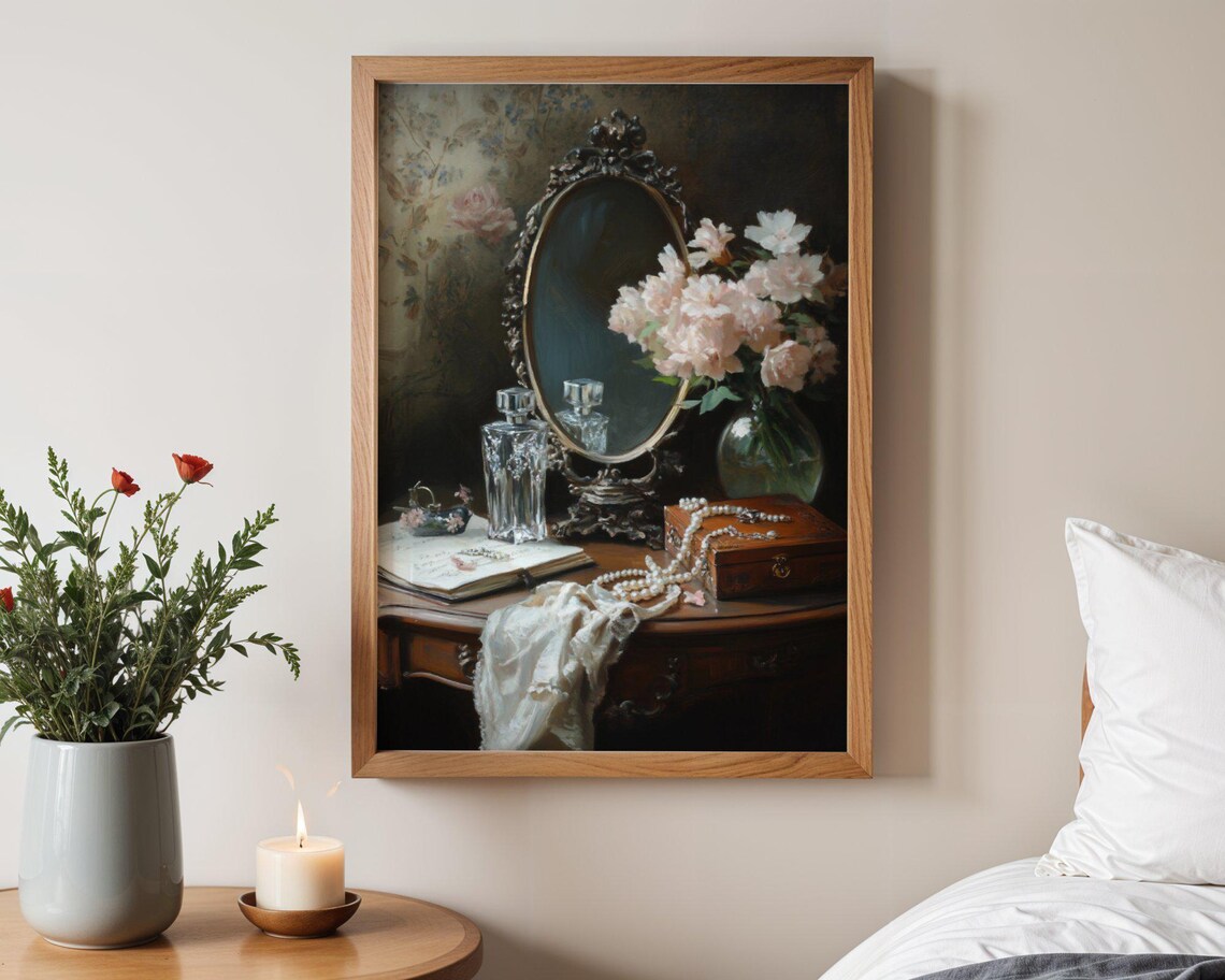 Vintage Floral Vanity, Elegant Victorian Boudoir Art Print - Image 3