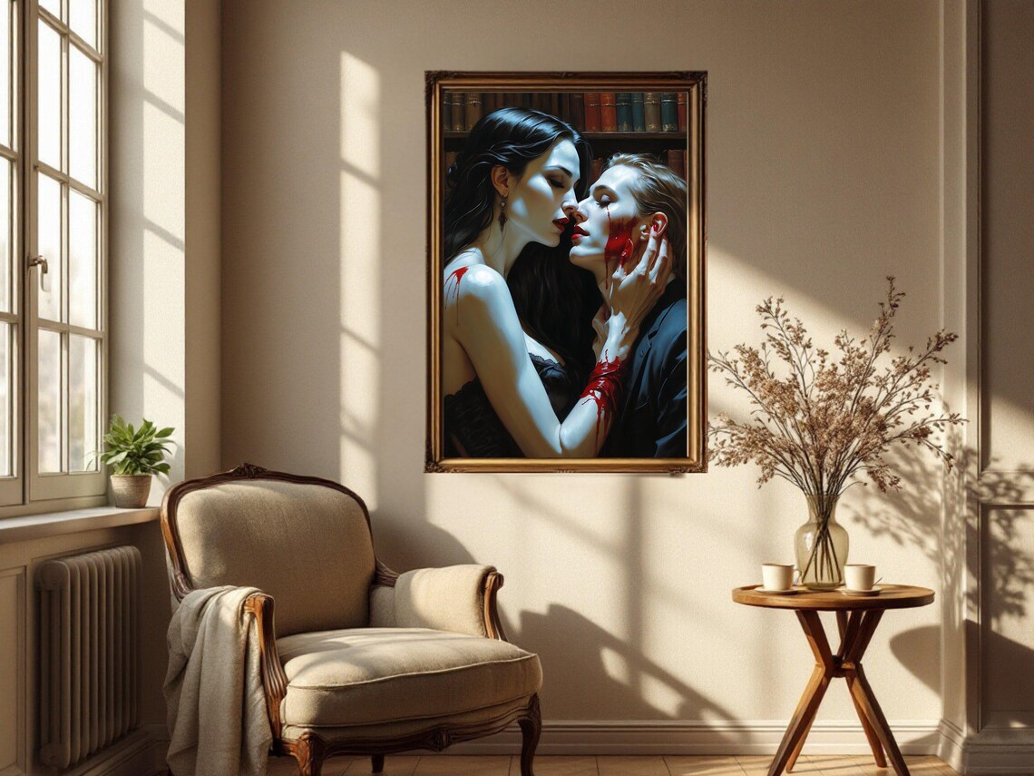 Gothic Vampire Romance Art Print, Dark Fantasy Couple - Image 2