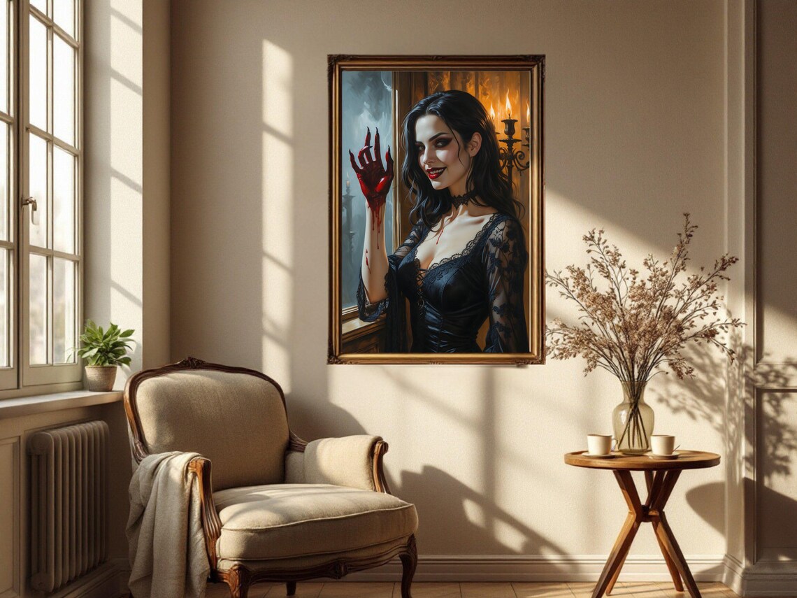 Gothic Vampire Woman, Dark Fantasy Horror Art Print - Image 2