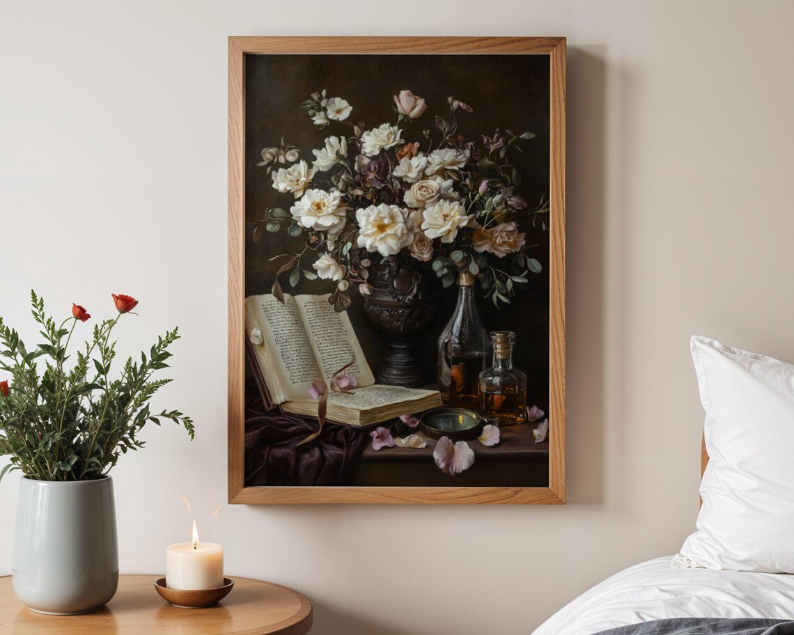 Vintage Floral Still Life, Rustic Flowers Bouquet - Image 3