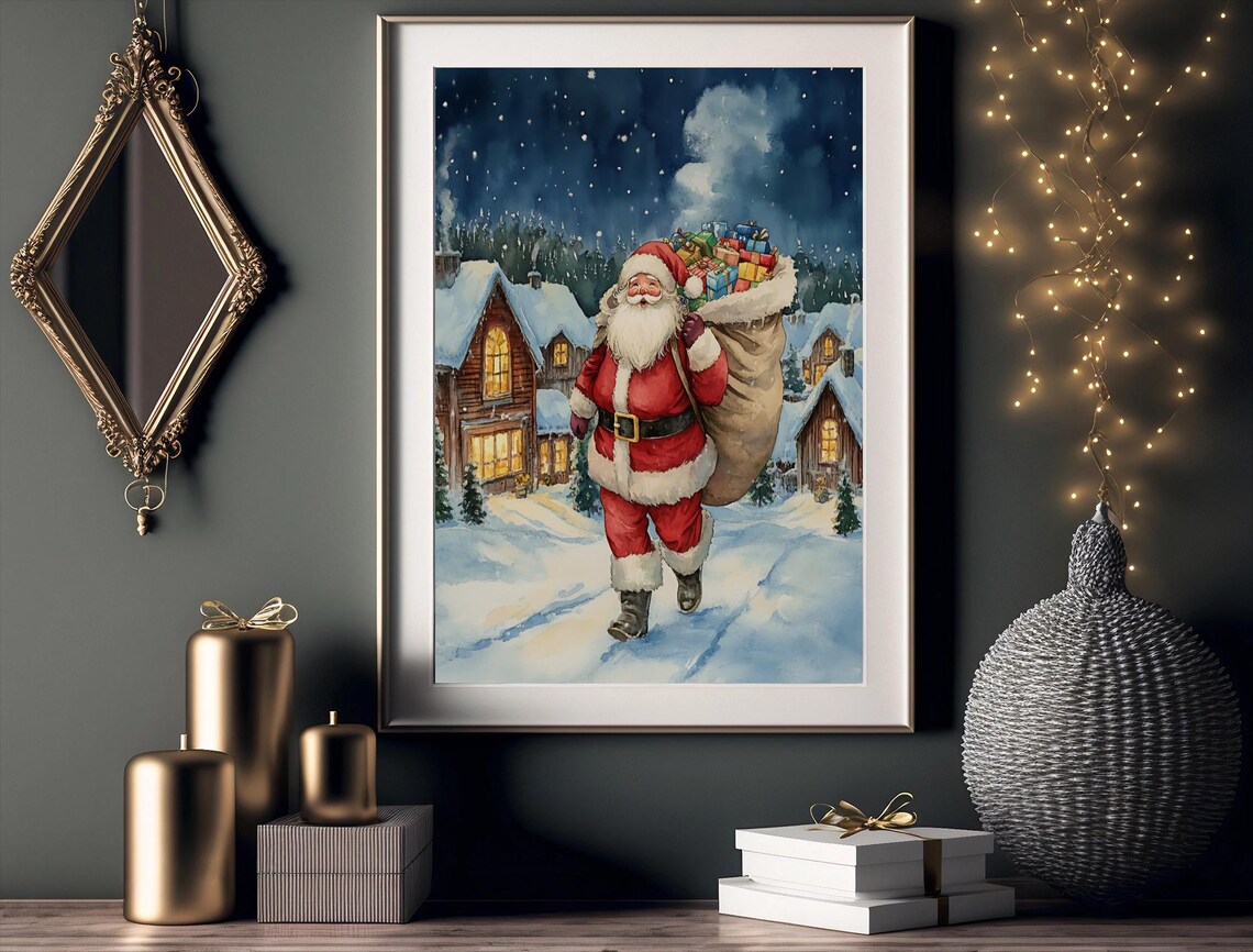Rustic Santa With Gifts, Cozy Winter Scene - Image 2