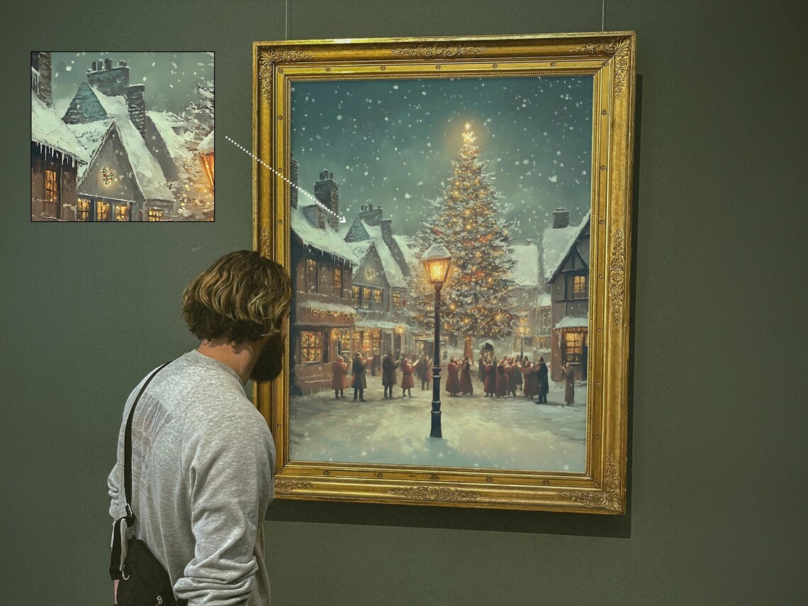Rustic Christmas Village Scene, Festive Holiday Decor - Image 2