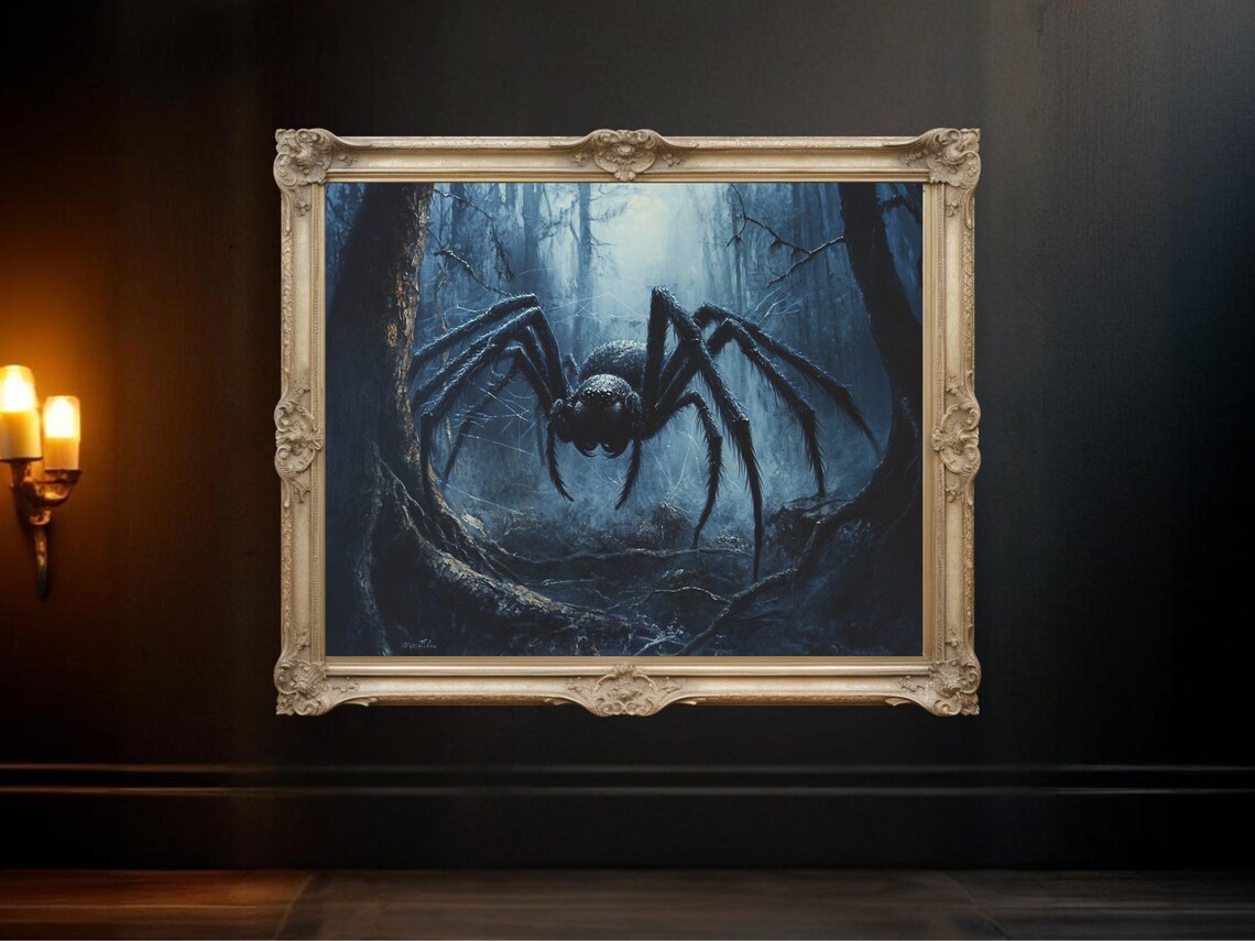 Mysterious Spider in Dark Forest, Gothic Nature Poster