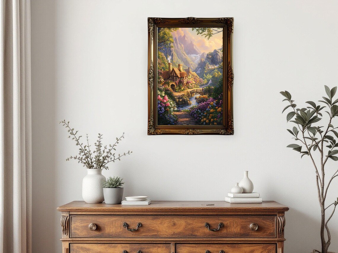 Enchanting Cottage Landscape, Rustic Mountain Village - Image 3