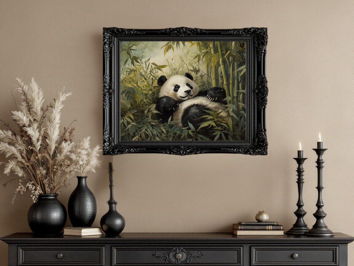 Panda In Bamboo Forest, Tranquil Nature Art Print - Image 3