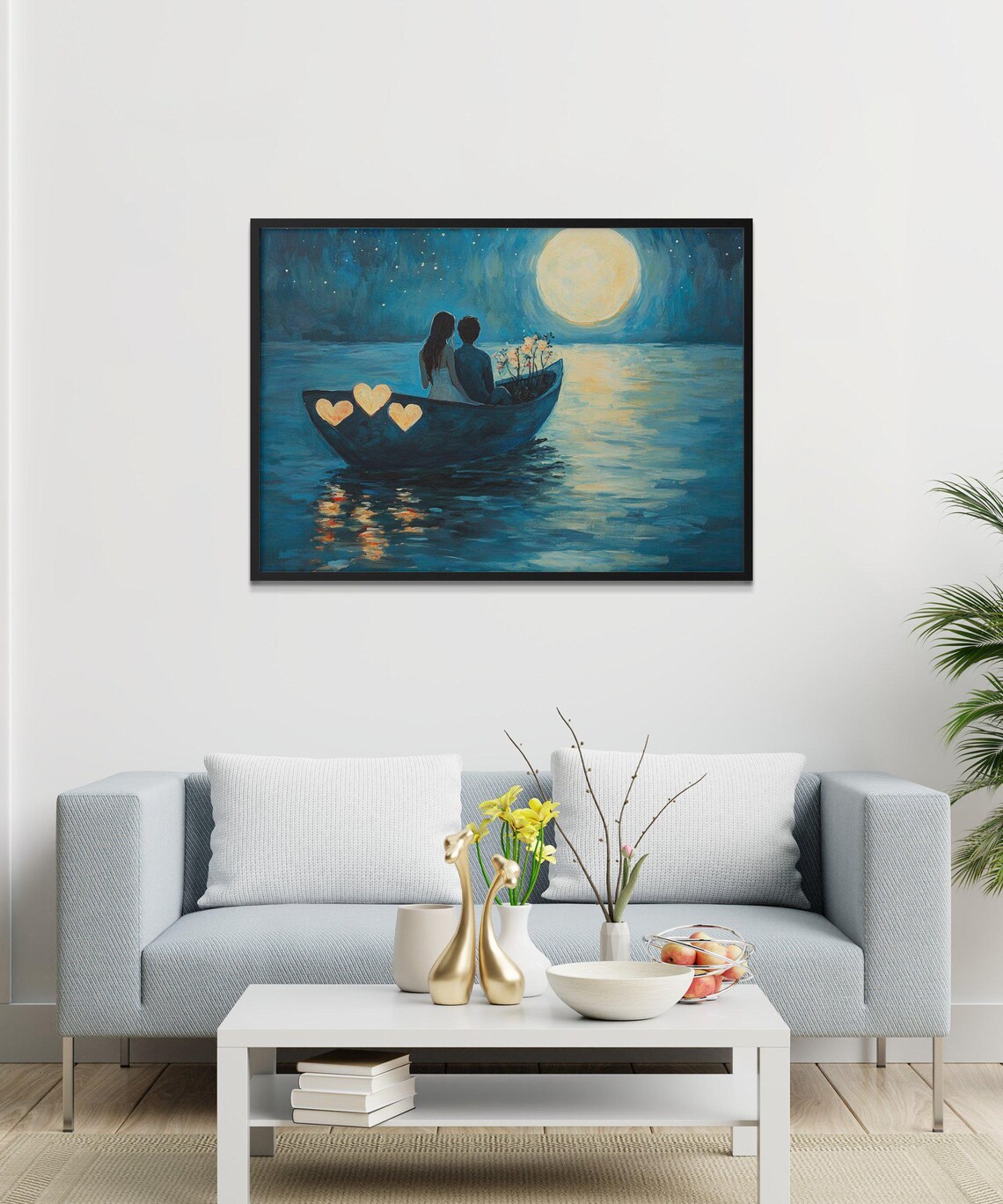 Romantic Couple In Boat Moonlight Night, Ocean Lovers - Image 3