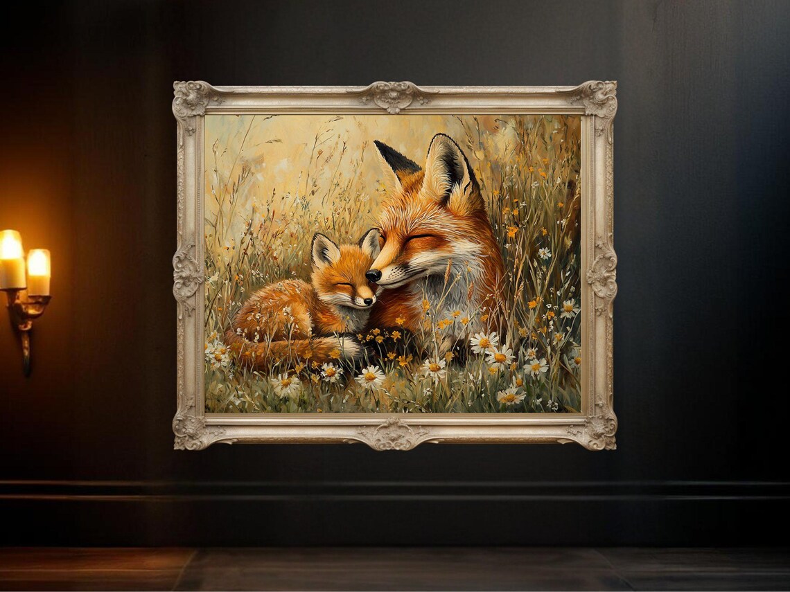 Cute Fox And Baby Fox, Nature-Inspired Illustration