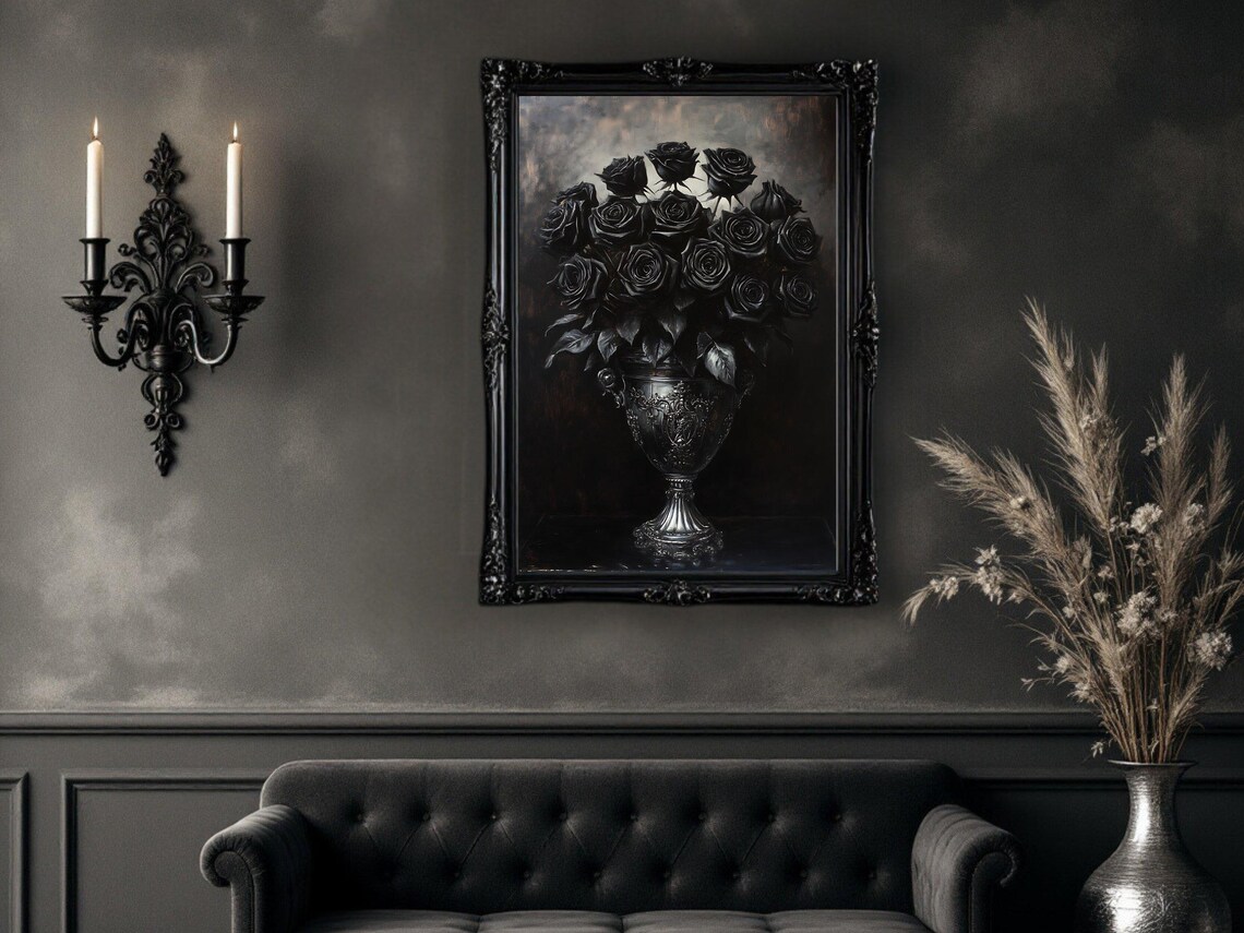 Gothic Black Rose Bouquet, Moody Floral Art Print - Image 2