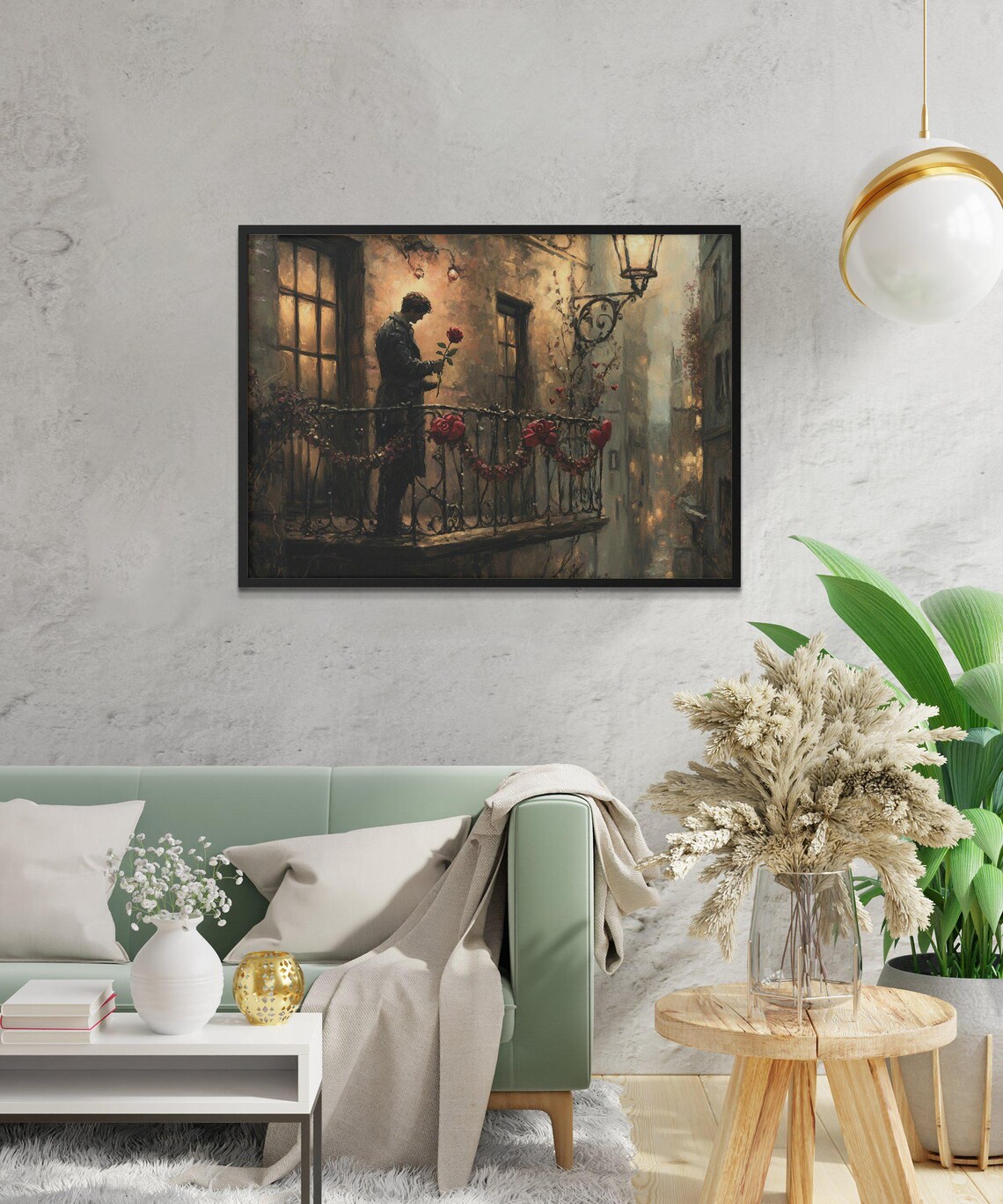 Romantic Balcony Vintage Scene With Red Roses - Image 2