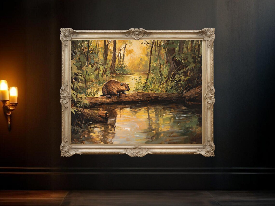 Relaxing Forest Beaver Nature Landscape Art Print