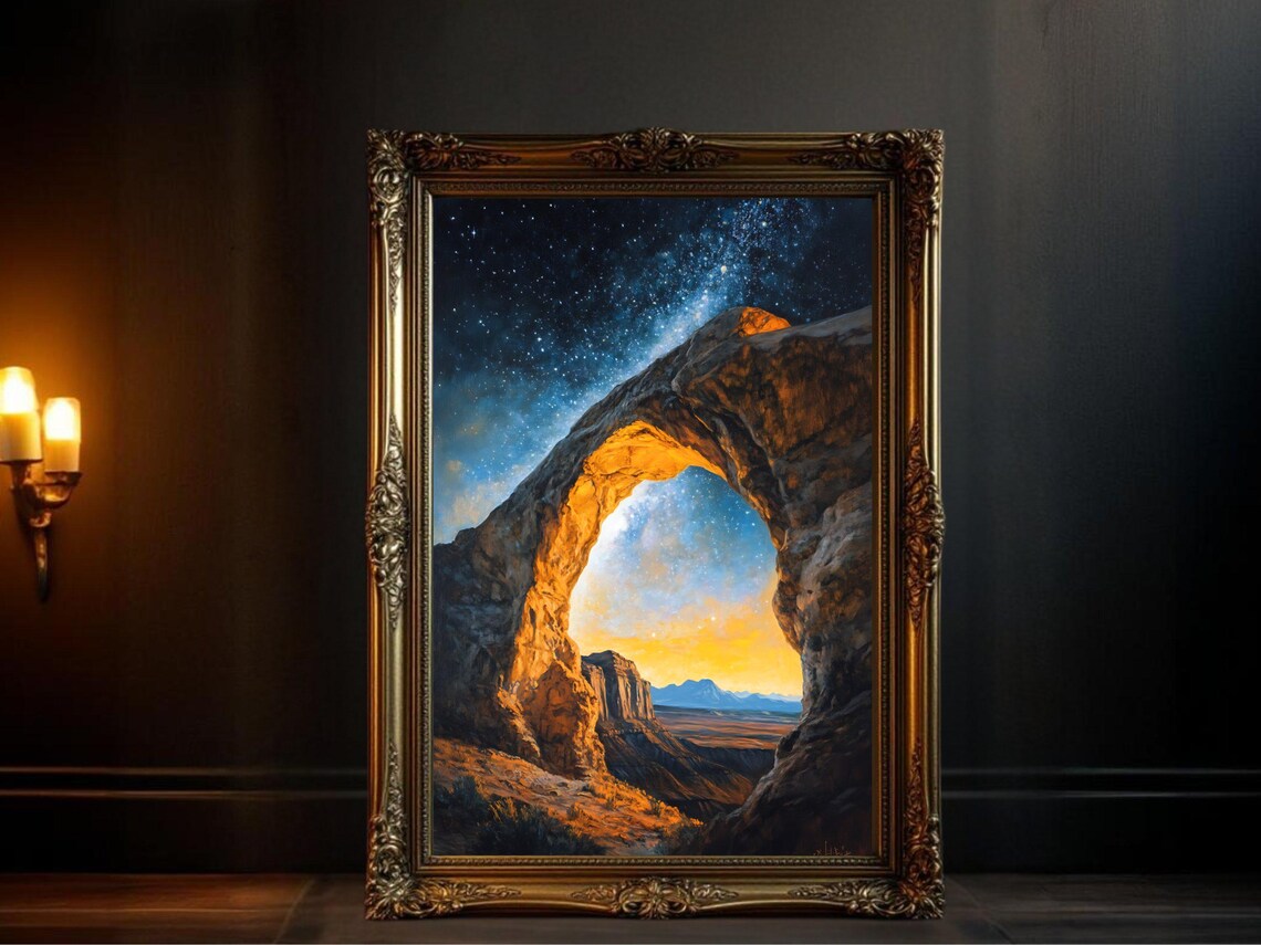 Starry Night Sky Over Mountain Arch, Scenic Nature