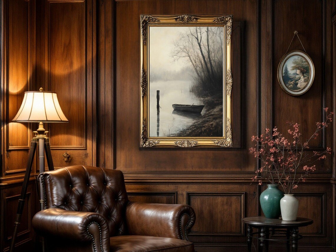 Mystical Forest Lake Vintage Landscape, Rustic Decor - Image 2
