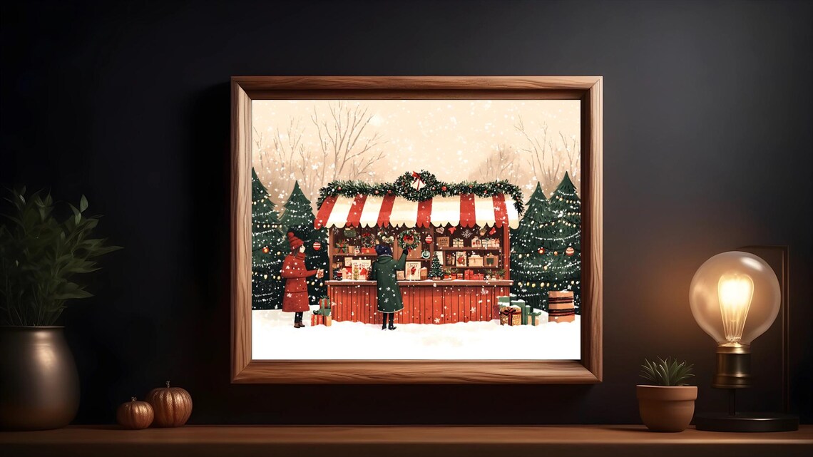 Christmas Market Stall, Cozy Winter Scene - Image 3