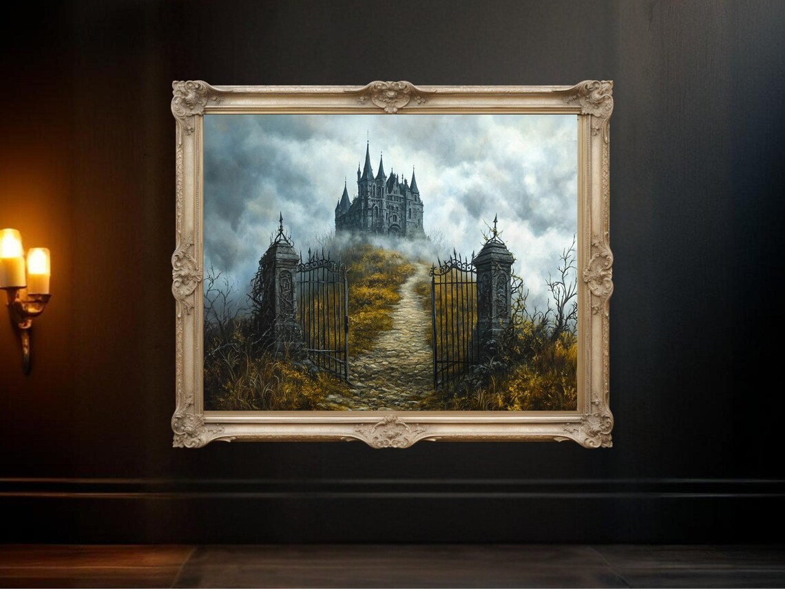 Spooky Castle Gothic Landscape, Halloween Artwork