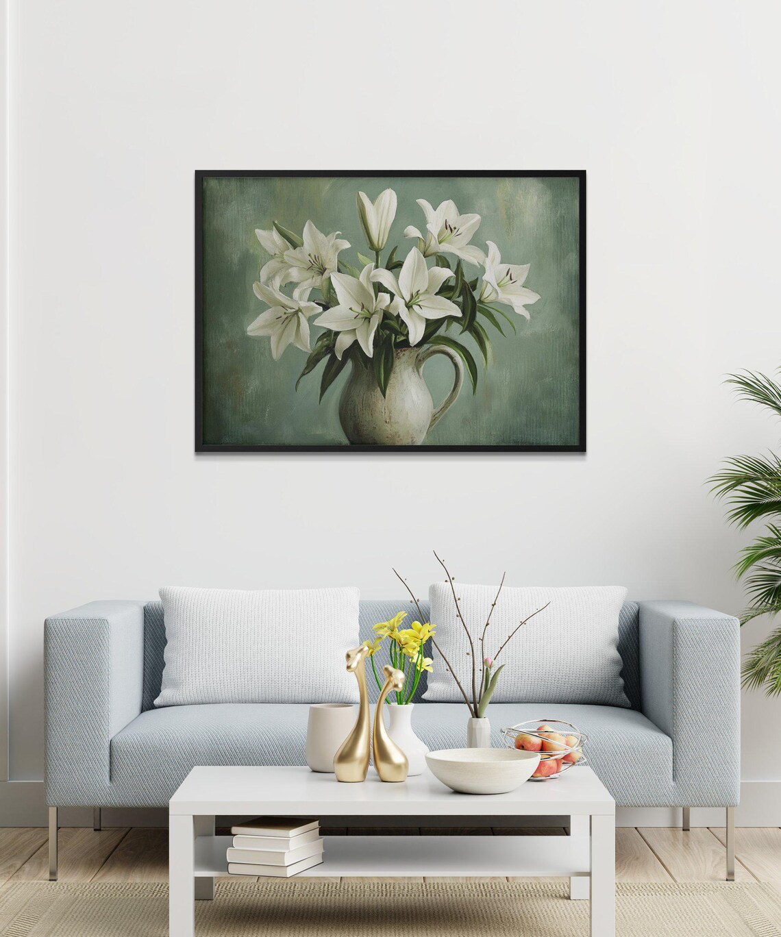 Elegant White Lilies In Vase, Botanical Art - Image 3