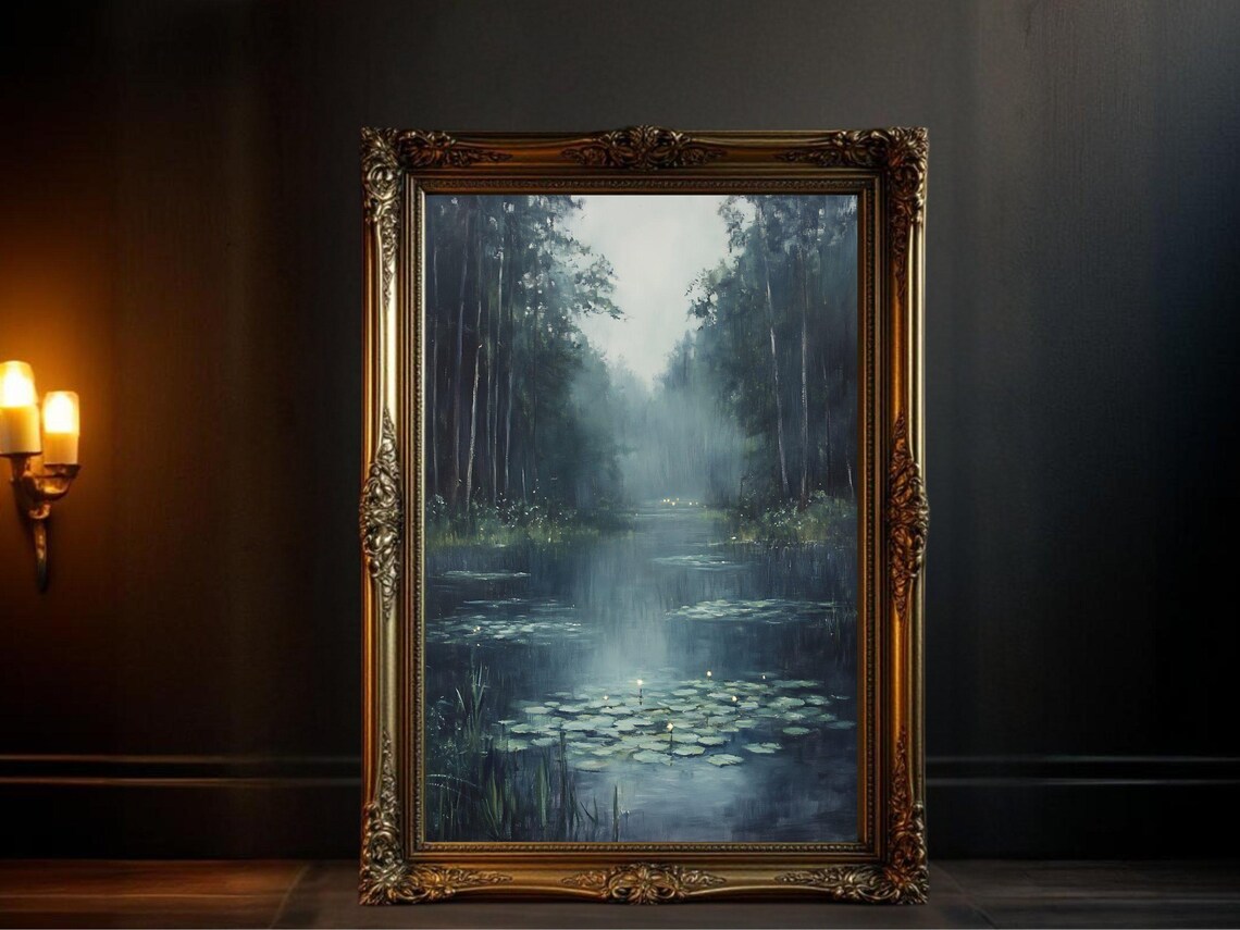 Serene Forest River, Misty Nature Landscape Art Print