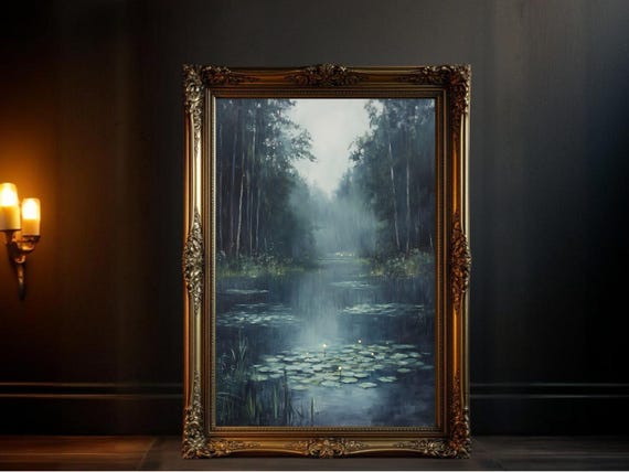 Serene Forest River, Misty Nature Landscape Art Print