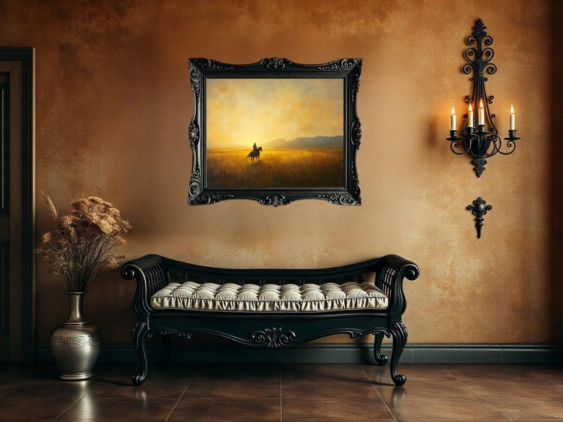 Cowboy Sunset Western Landscape, Rustic Home Decor - Image 3